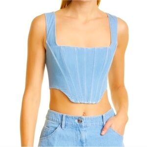 New STAUD Alice Corset Top Denim Blue Size 4 Brand New